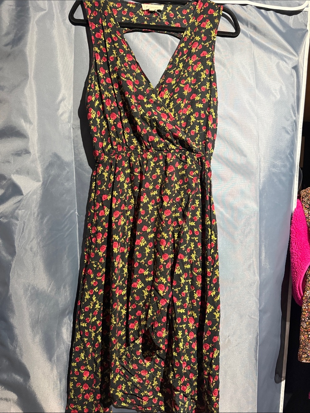 Two by Vince Camuto Black Midi Dress with Pink Floral Print